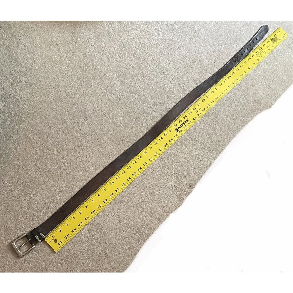 Levis Jeans Vtg 1980s Brown Leather Mens Belt Silver Buckle Adjustable Sz 36-43